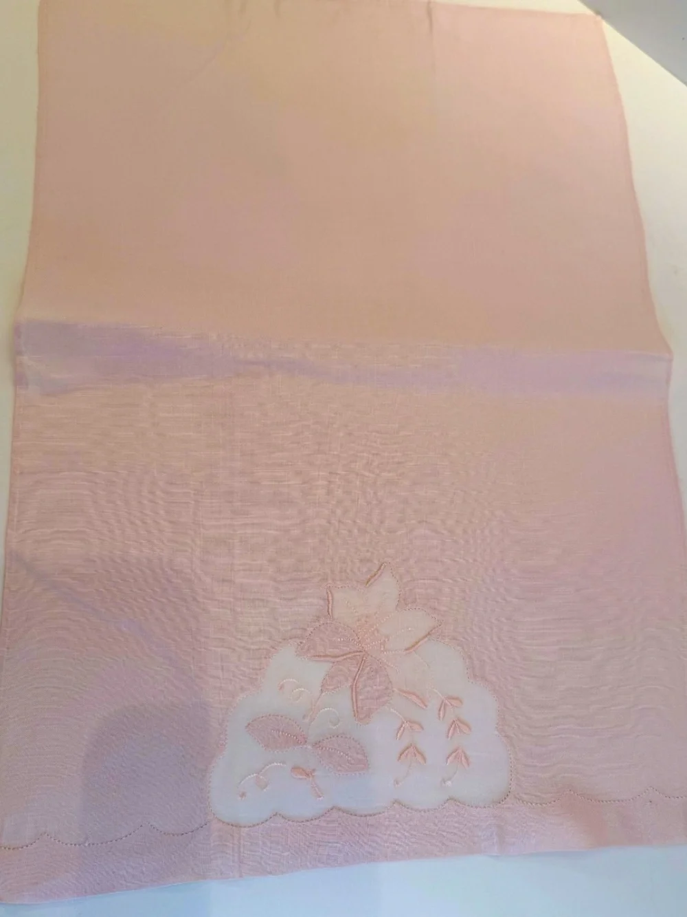 Three Vintage Pale Pale Pink Madeira Linen & Organza Fingertip Towels